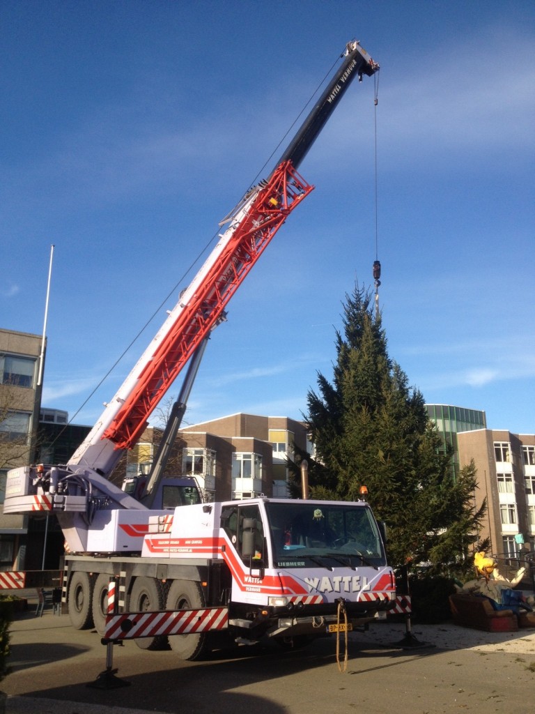 kerstboom hijsen met hijskraan vlissingen